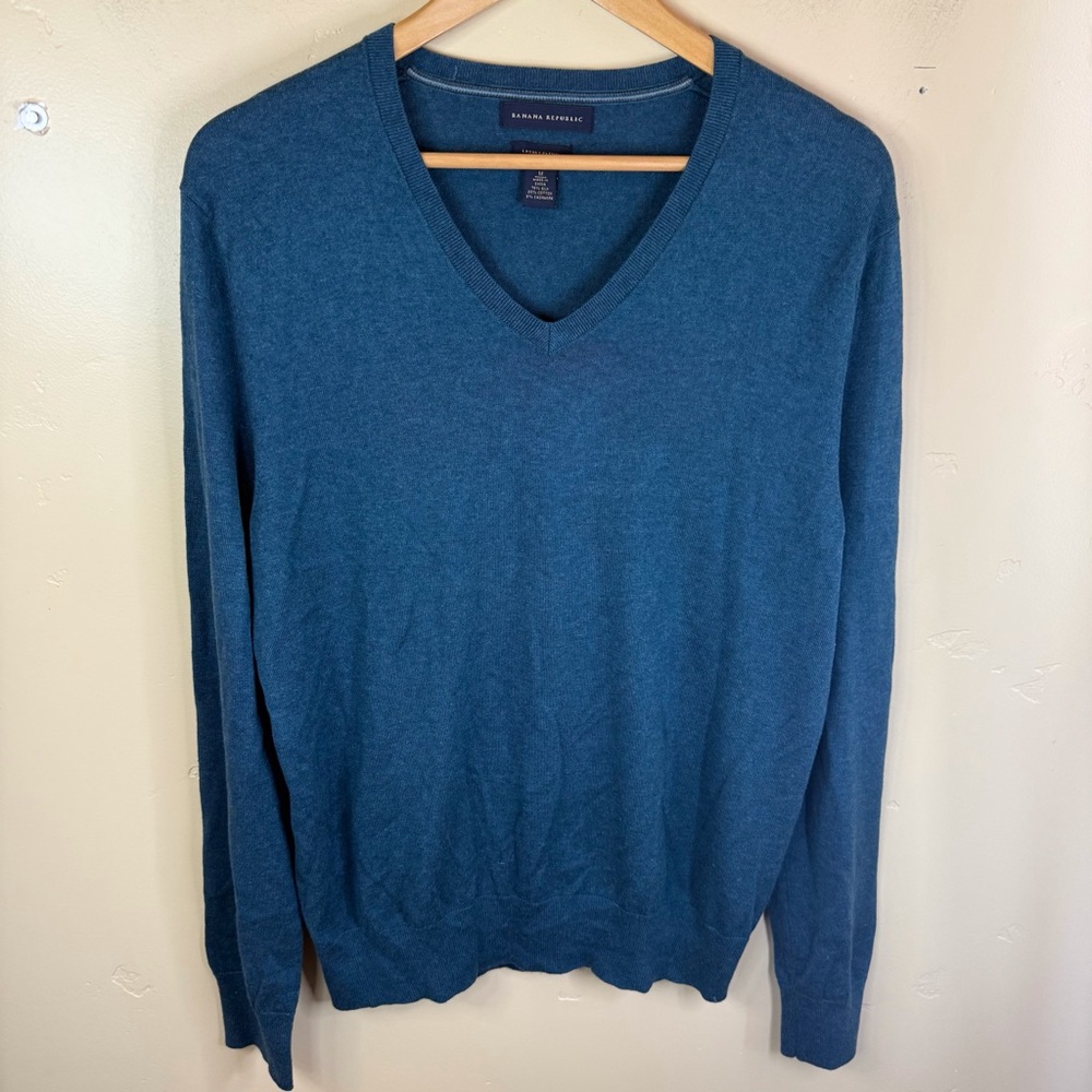 Banana Republic Mens Cashmere Silk Blend Vneck Sweater Blue Size Medium Office